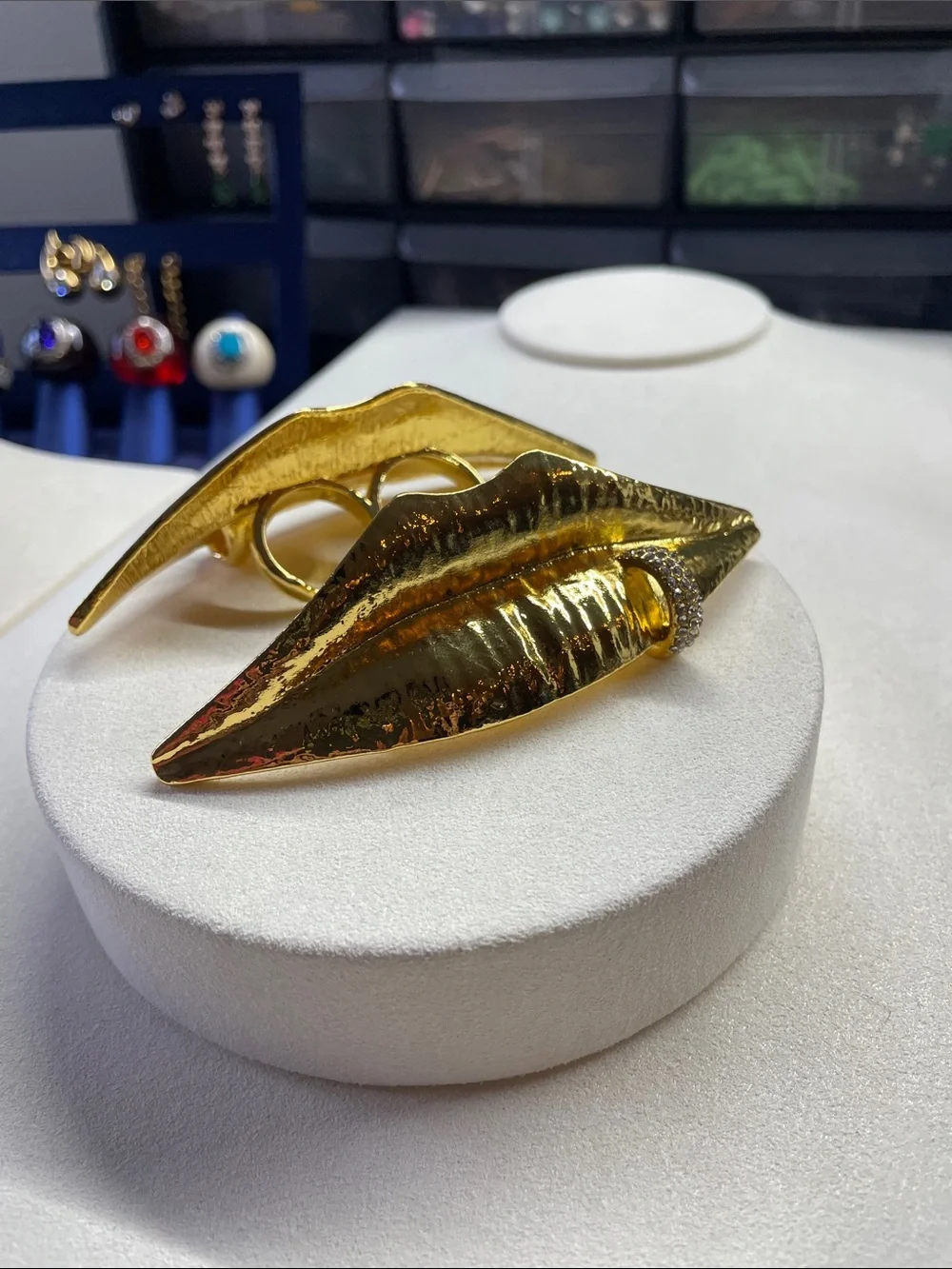 Gold/ Silver Lip Double-Band Statement Ring